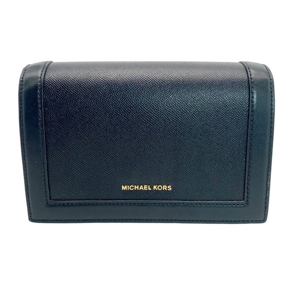 Michael Kors Jet Set Black Leather Full Flap Crossbody Bag - Picture 1 of 11